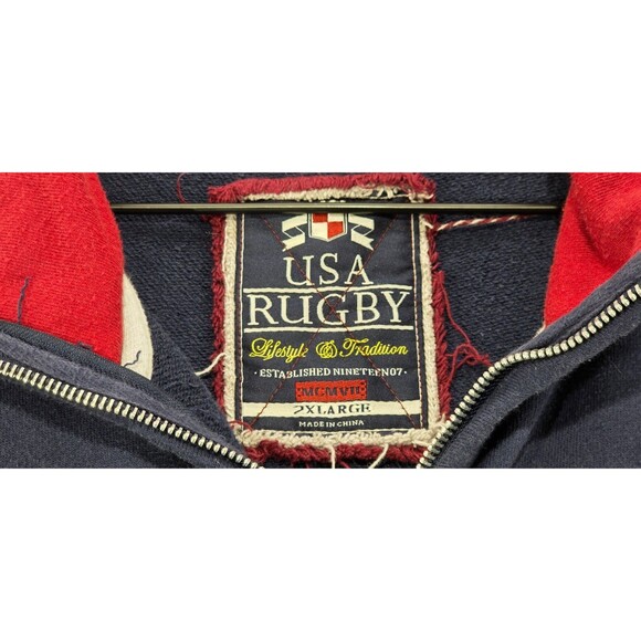 Vintage 90s Rugby USA Starter Jacket Varsity Letterman Patches Zip Navy Blue 2XL - Picture 3 of 16